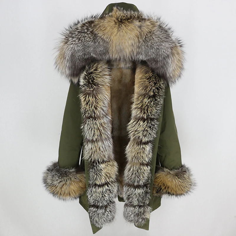 green new color OFTBUY, водонепроницаемая длинная парка, зимняя куртка, для женщин, натуральный мех, пальто, натуральный Лисий мех, воротник, капюшон, толстая, теплая, уличная, съемная, Новинка - Цвет: green new color