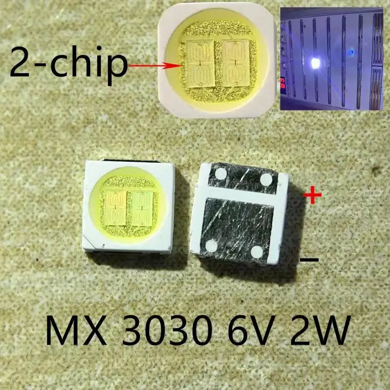 ตัวเลือกสินค้า 100 ชิ้น LED 3030 ชิปคู่ 1W-2W สีขาว สำหรับจอภาพ