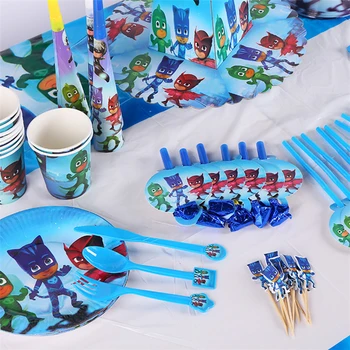 

Pj Masks Children Cartoon Theme Birthday Party Decorations Cartoon Anime Figures Disposable Tableware Supplies Catboy Owlette