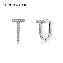 SUPERWEAR Huggie серьги-гвоздики, 925 пробы, серебряный, желтый, маленький золотого цвета, Т-образные серьги для женщин и мужчин, корейские Роскошные ювелирные изделия
