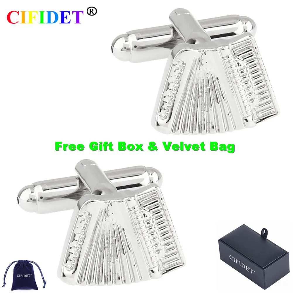 CIFIDET Silver Accordion Cufflink Cute Romantic Shirt Cuff Link With Velvet Bag and Gift Box Jewelry Accessories Present for Men | Украшения
