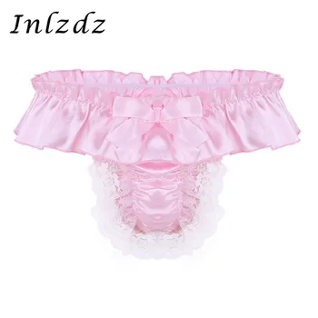 

Mens Sissy Panties G-String Thongs Briefs Shiny Satin Lingerie Floral Lace Sissy Underwear Bowknot High Cut Sissy Bikini Briefs