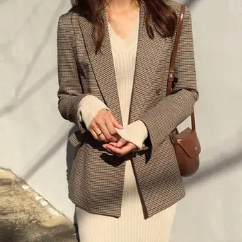 

Blazer Mujer 2019 Women Autumn Plus Size Plaid Long Sleeve Notched Button Casual Office Overwear Blazer Mujer Elegante