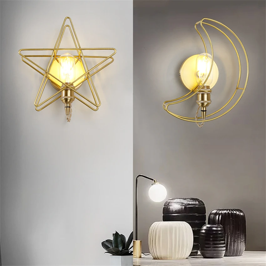 

Nordic Pentagram Moon Wall Lamps Children's Room Bedside Bedroom Sconces Wall Lights Living Room Aisle Corridor Deco Fixtures