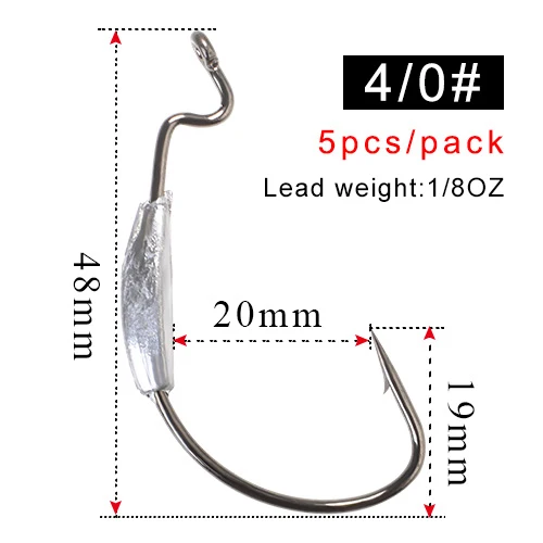 FISH KING 5pcs/pack Fishing Soft Worm Jig Lead Lure Hooks High Carbon Steel Wide Super Lock Fishhooks Lure Softjerk Hooks 2#-4/0 - Цвет: size 4-0