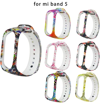 

Mi Band 5 Strap For Xiaomi Mi Band 5 Accessories Painted Pattern Personality Printing Silicone Strap Replacement For M5 Band