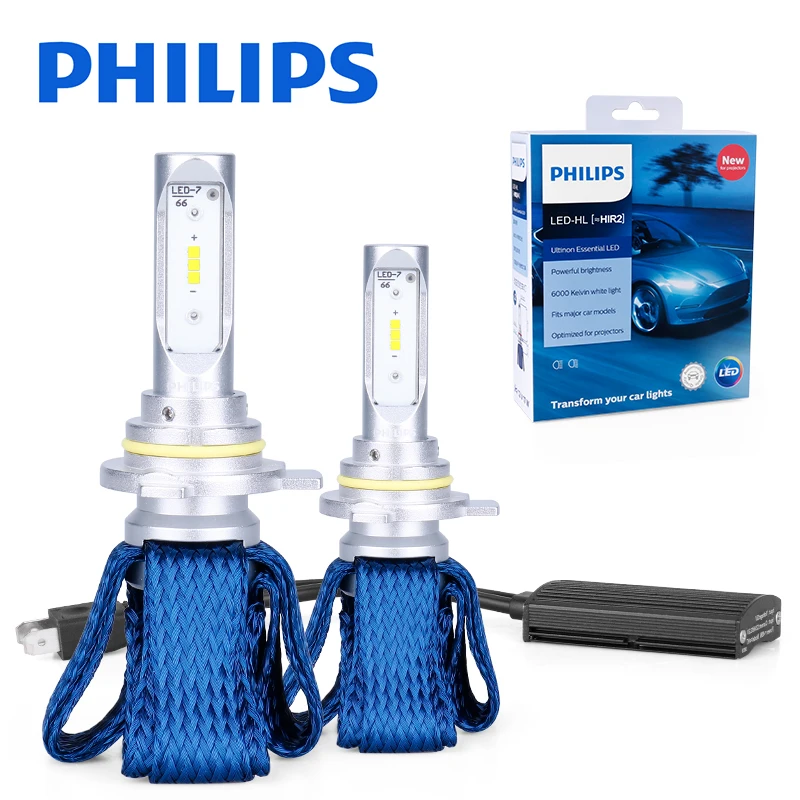 Philips Ultinon Эфирное H8 H11 H16 9005 9006 9012 HIR2 HB3 HB4 H7 светодиодный H4 лампы для автомобилей 6000K 2