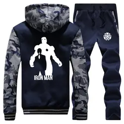 Спортивный костюм «мстители», «Железный человек», зимний мужской комплект, плотные флисовые куртки + штаны, комплекты из 2 предметов