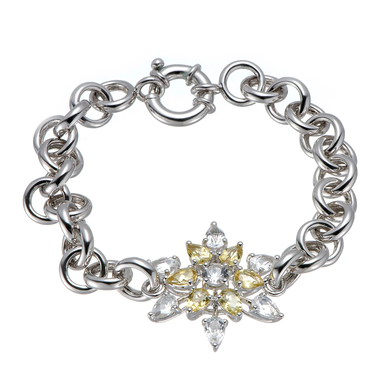 

GESIDE Citrine and White Topaz Rhodium Over Sterling Silver Bracelet. gifts for women gemstone retro women