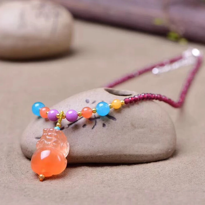 Light-up Natural red crystal pendant garnet chain
