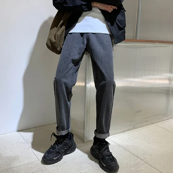 

Autumn New Jeans Men Fashion Wash Retro Solid Color Casual Denim Long Section Man Streetwear Wild Hip Hop Loose Straight Jeans