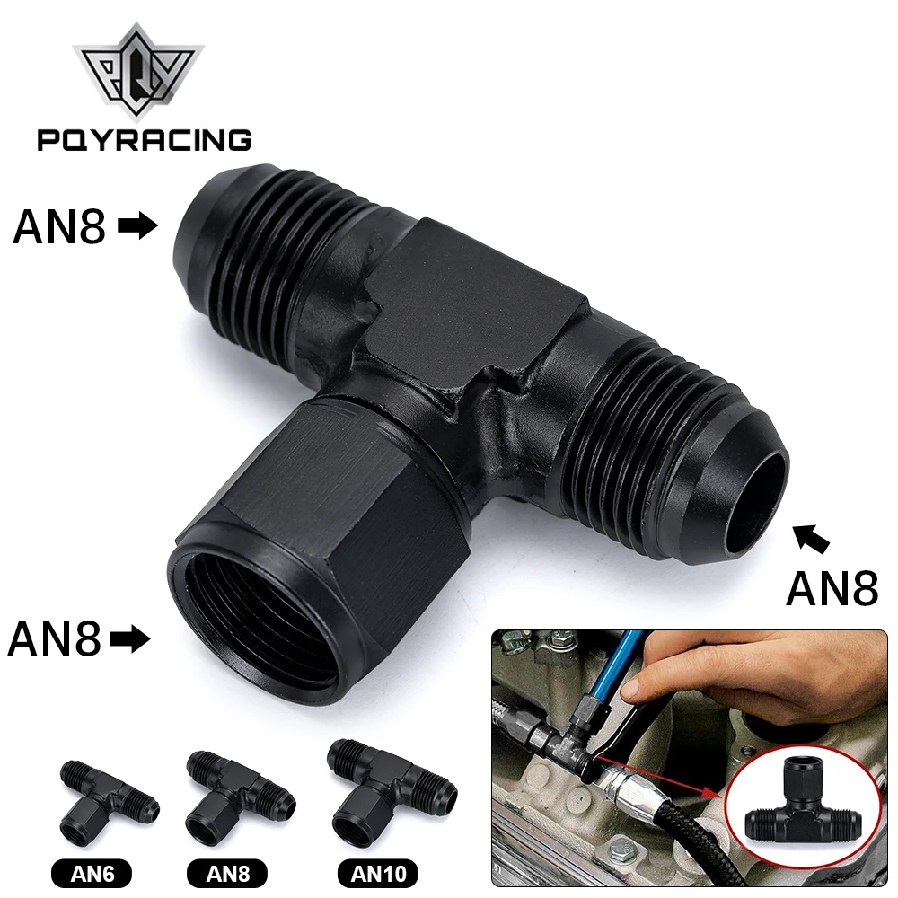 Aluminum Flare Tee Fitting AN6 AN8 AN10 Female To Male Tee On Side Thread Fitting Adapter Black 1 Pack for aluminum hose fitting