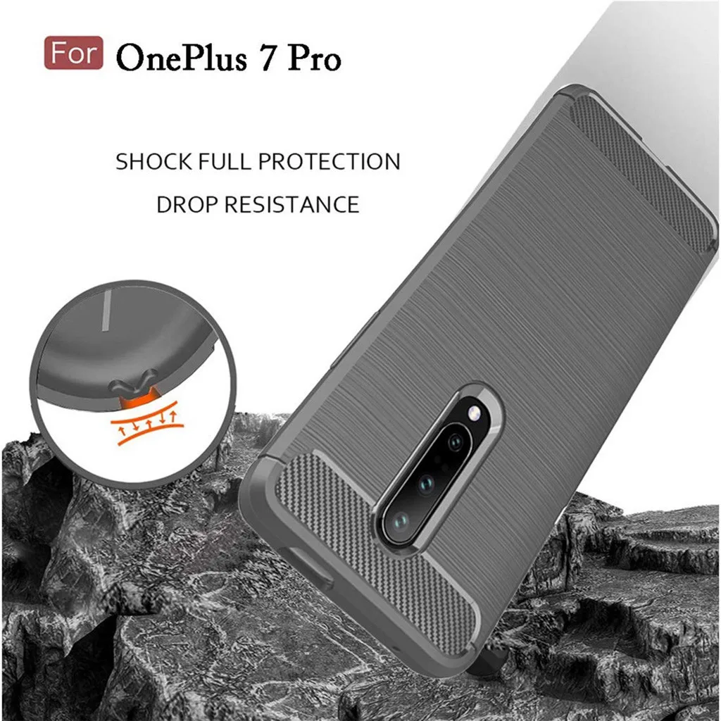 For Oneplus 7 Pro 6.7 inch Luxury Silicone Rubber Protective Hard Phone Case Dirt-resistant Slim Cover Carbon fibre Hard Case