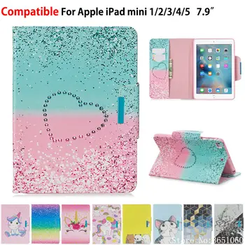 

Case Cover For Apple iPad Mini 5 2019 Mini 1 2 3 4 5 7.9" Funda Tablet Fashion Painted Silicone PU Leather Stand Shell Capa