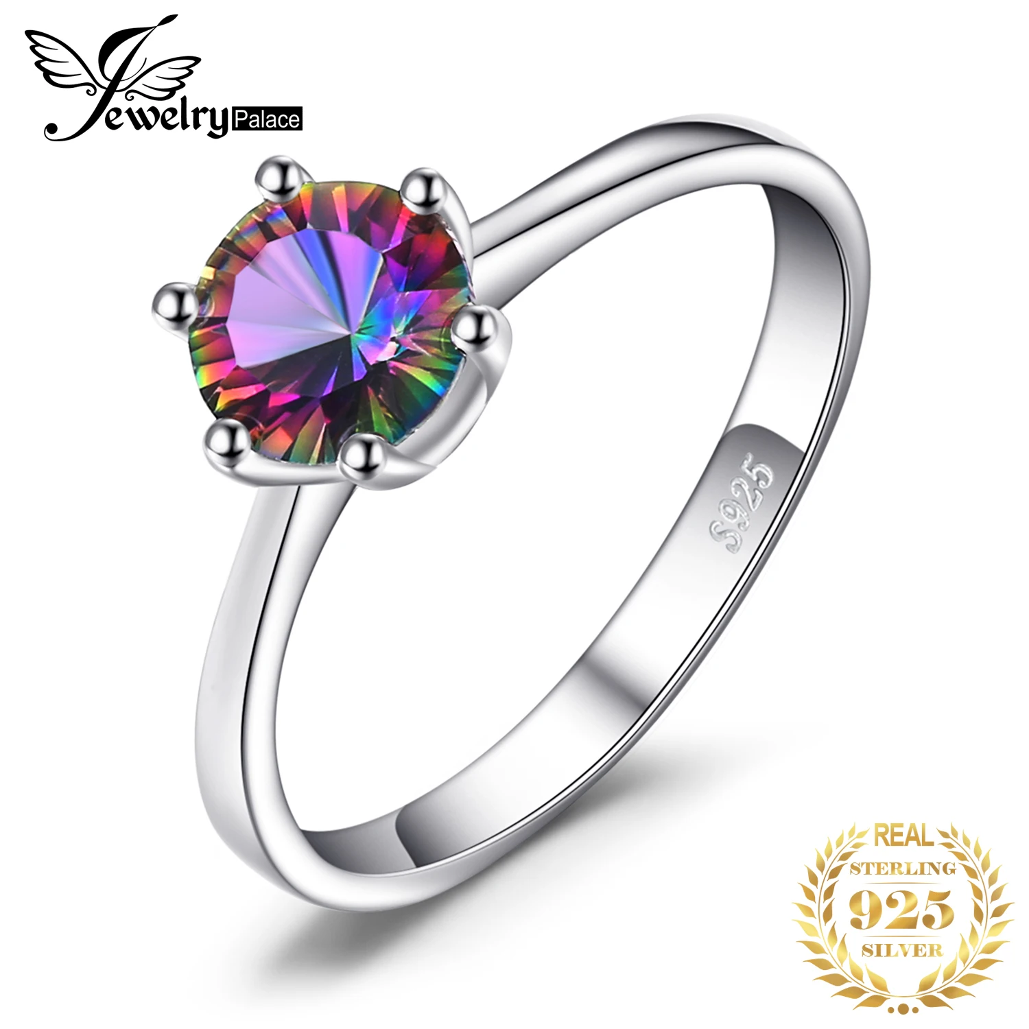 Jewelrypalace 1ct Круглый природных Мистик своих Радуга Топаз Кольцо Solid 925 стерлингов