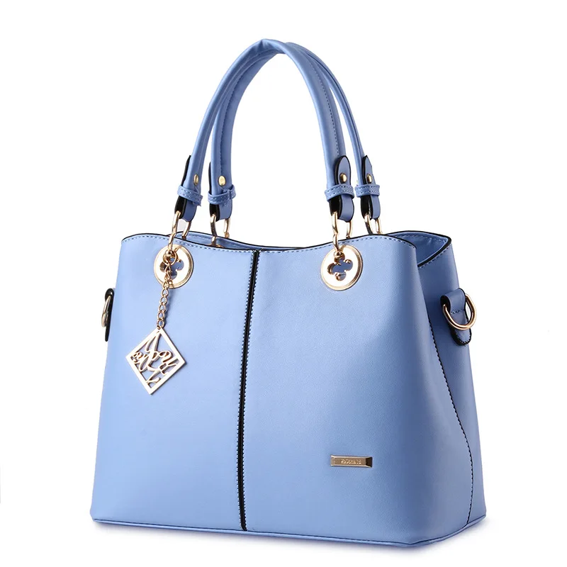 Женская сумка из искусственной кожи, одноцветная сумка-мессенджер, женская сумка на плечо, женская новая модная сумка через плечо с металлическими буквами - Цвет: light blue