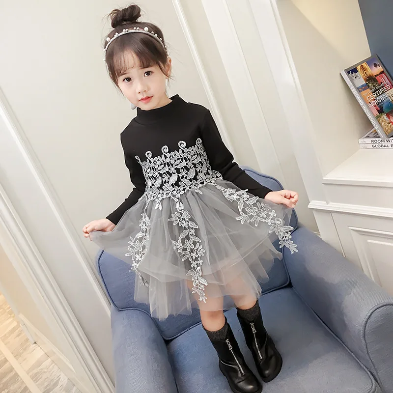 

2019 Spring Clothing New Style Children Princess Style Sweater Dress INS Girls Korean-style Long Sleeve Mesh Dress Princess Dres