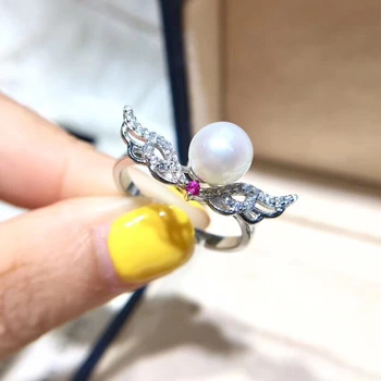 

Angel's Wing 925 Sterling Silver Adjustable Ring Settings Findings Mountings Parts for Oyster Pearl Corals Jade Beads Stones