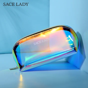 

SACE LADY Transparent Laser Makeup Bag Travel Make Up Organizer Waterproof Jelly Bag PVC Makeup Bag