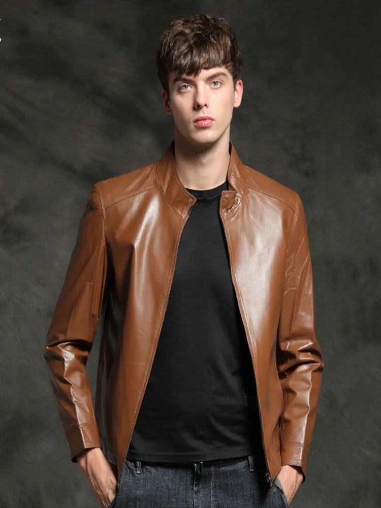 Шампанское Men's sheepskin motorcycle real leather jacket winter warm coat male Genuine Leather jacket - Цвет: Шампанское