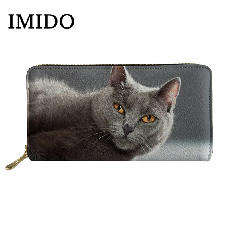 IMIDO пользовательский кошелек Chartreux Cat 3D Принт Кошелек женский длинный кожаный водонепроницаемые кошельки милый кошелек и дизайнерский кошелек Carteras - Цвет: WLL1655Z21