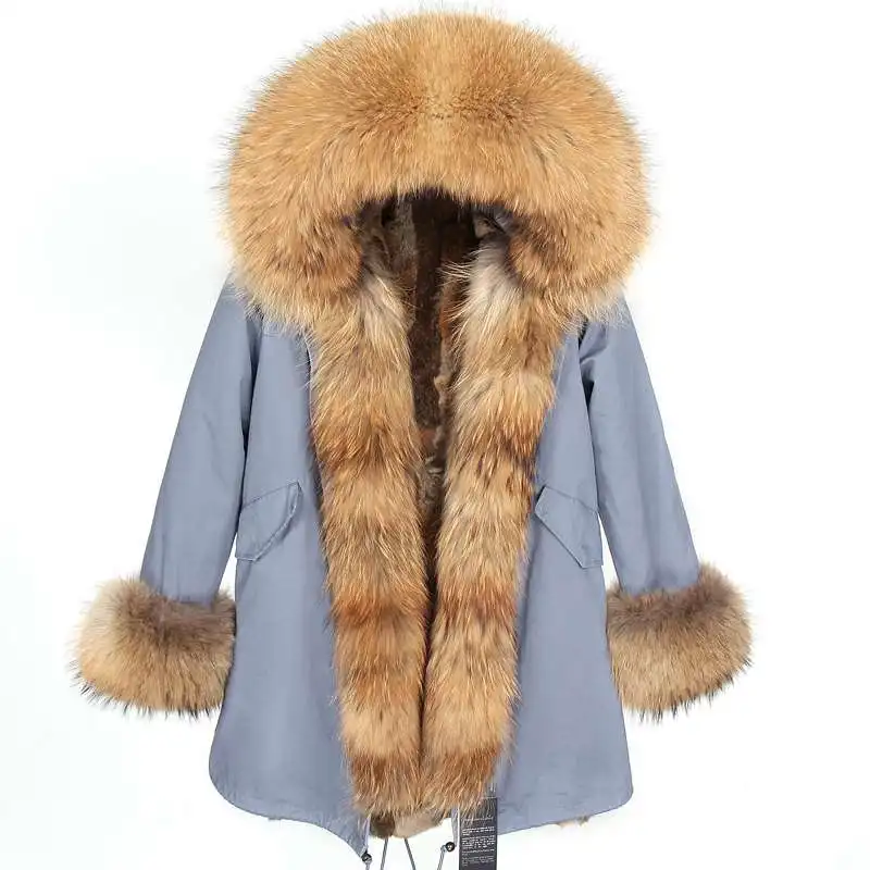 

Jacket Women Winter Real Fur Coat Big Natural Long Parka Waterproof Raccoon Fur Collar Hood Thick Warm Real Rabbit Fur Thickness