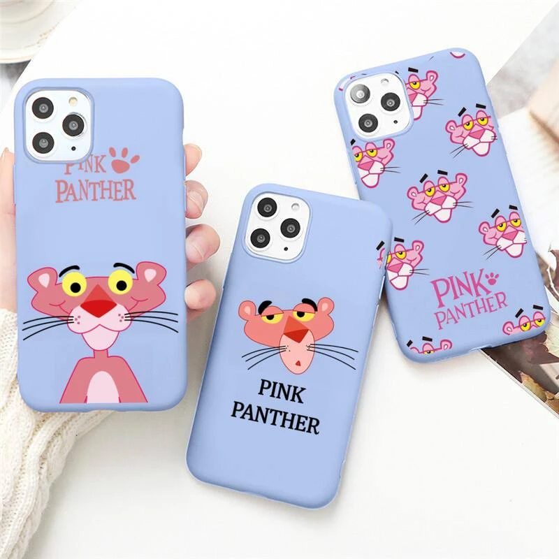 cute Pink Panther Phone Case for iPhone 12 mini pro max 11 Pro Max X XR XS 8 7 6s Plus Candy purple Silicone Cases iphone 6 case