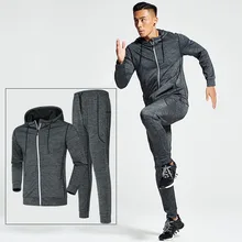 Одежда для фитнеса, зимняя новая быстросохнущая Мужская одежда, осенняя зимняя свободная спортивная куртка для бега, тренировочный комплект из двух предметов