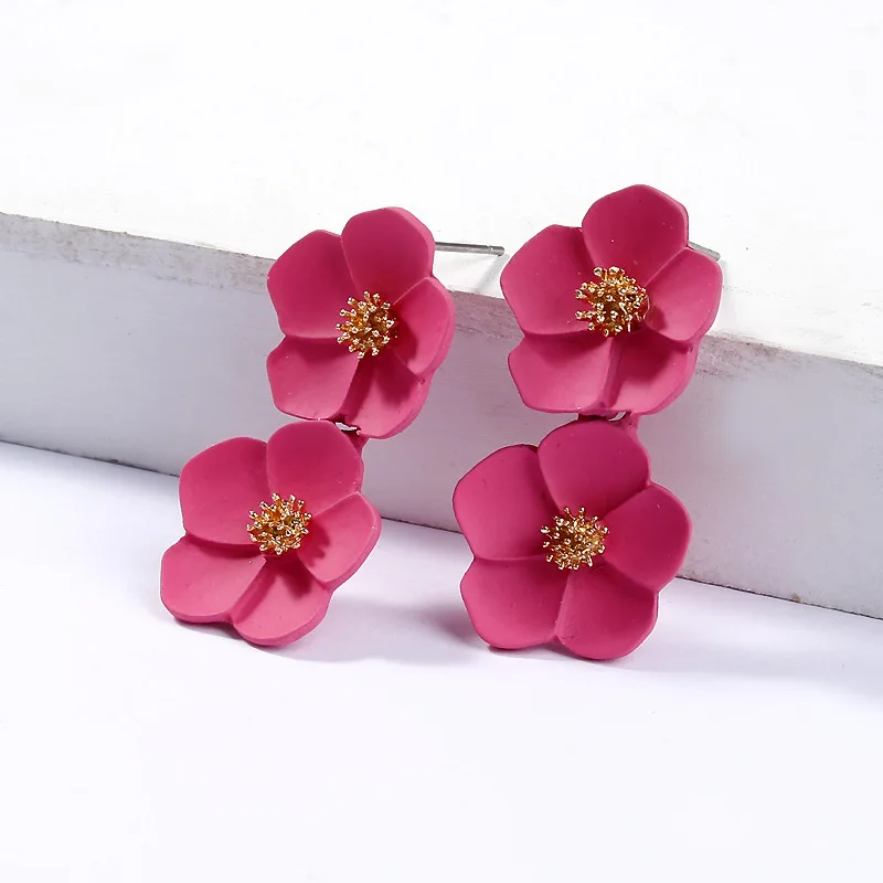 

Korean Multicolor Flower Earrings Metal Double Layer Stud Earrings for Women Female Romantic Earings Fashion Jewelry Wholesale