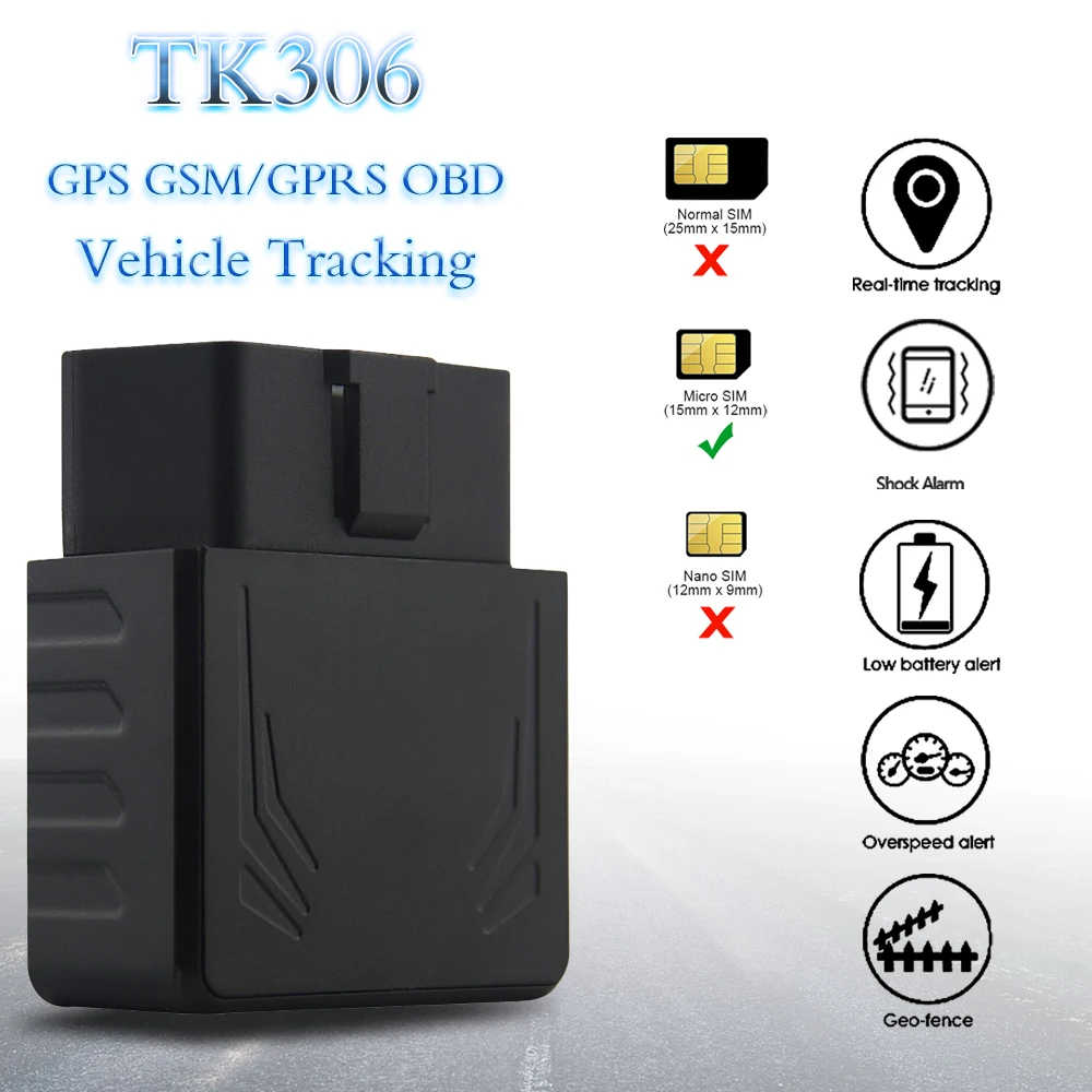 Gps трекер для автомобиля OBD TK306 GSM gps автомобильный трек в/из гео-забора сигнализация простое управление gps бесплатное приложение и платформа отслеживание в реальном времени