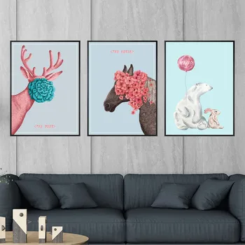 

Home Decoration Painting Print Canvas Wall Art Pictures Oil Unframed Drawings Cactoon Aesthetical animal Panda Horse