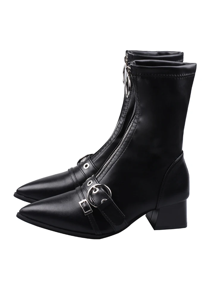 

Women's shoes Martin boots cool street 2019 autumn new temperament pointed knight boots belt buckle thick with ankle boots