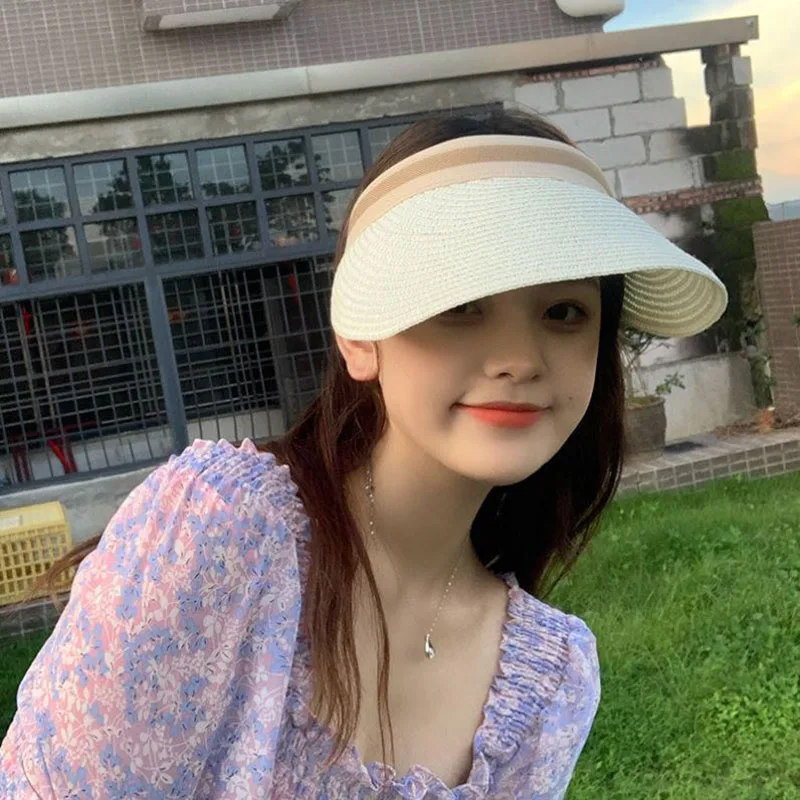 2022 hot sale Summer lady Empty Top Sun Visor Hat Summer straw Wide Brim Sun Caps UV Protection Hat For Men And Women Beach hat 3