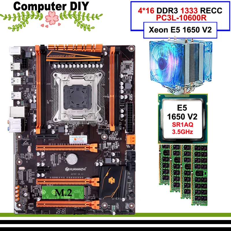 Игровая материнская плата HUANANZHI deluxe X79, процессор Xeon E5 1650 V2 с кулером процессора, ОЗУ 64 ГБ (4*16 ГБ), 1333 МГц, DDR3 RECC, новое поступление Игровая материнская плата HUANANZHI deluxe X79, процессор Xeon E5 1650 V2 с кулером процессора, ОЗУ 64 ГБ (4*16 ГБ), 1333 МГц, DDR3 RECC, новое поступление