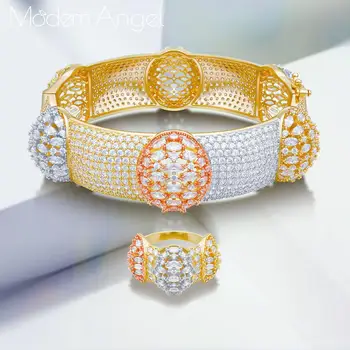 

ModemAngel Luxury Big Ball Shape Delicate Super AAA Cubic Zirconia Women Brand Bijoux Fashion Full lap Bangle Ring Sets Party
