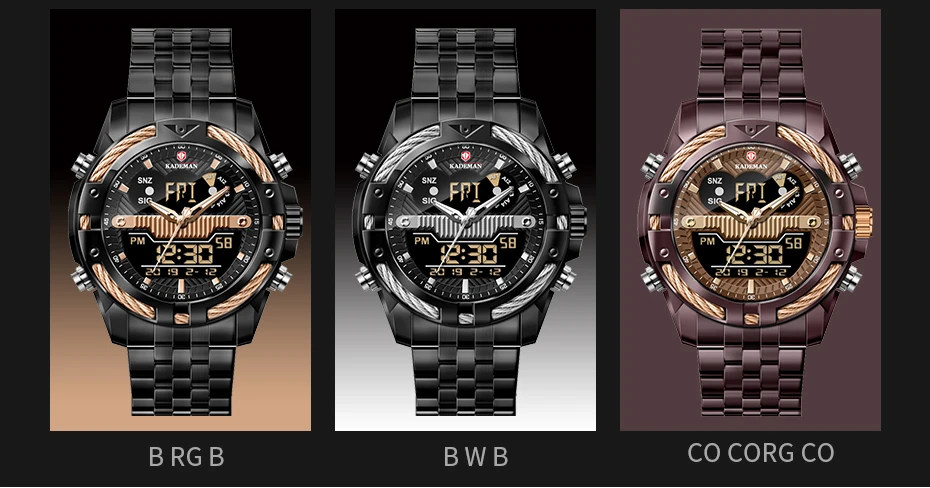 KADEMAN Gold Watch Men Dual Display Wristwathes Stainless Steel Digital Quartz Sport Men's Watches 2021 Luxury Brand Waterproof