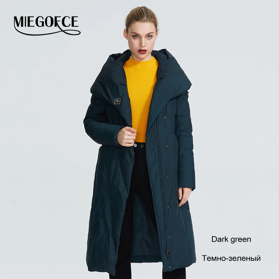 704 Dark Green MIEGOFCE Длинный Пуховик Зимний Теплая Пальто Для Женщин Модная Женская Парка Высококачественный Брэнд Женских Пуховиков Новая Коллеция От Дизайнера Ветрозащитный Пуховик Зимняя Парка - Цвет: 704 Dark Green