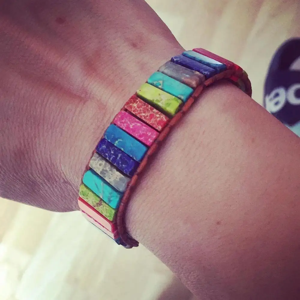 Dvacaman 10 чакра кожаный браслет креативная женщина ручной работы Многоцветный натуральный камень трубчатые бусинки женские обёрточная бумага браслеты дропшиппинг