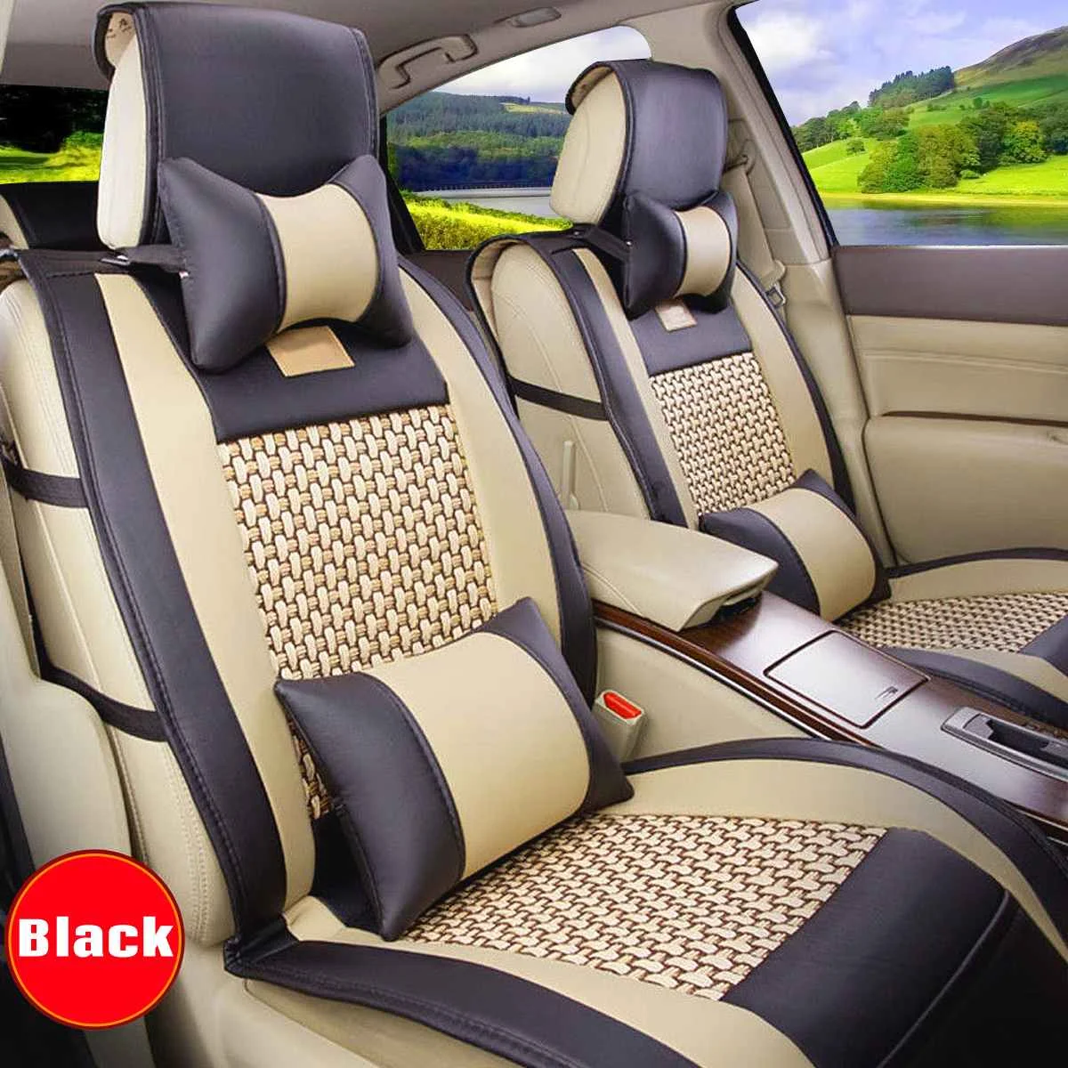 

Universal 11PCS 5-Seat Black Auto Car Covers Front Rear Head Rests Full Set Protector