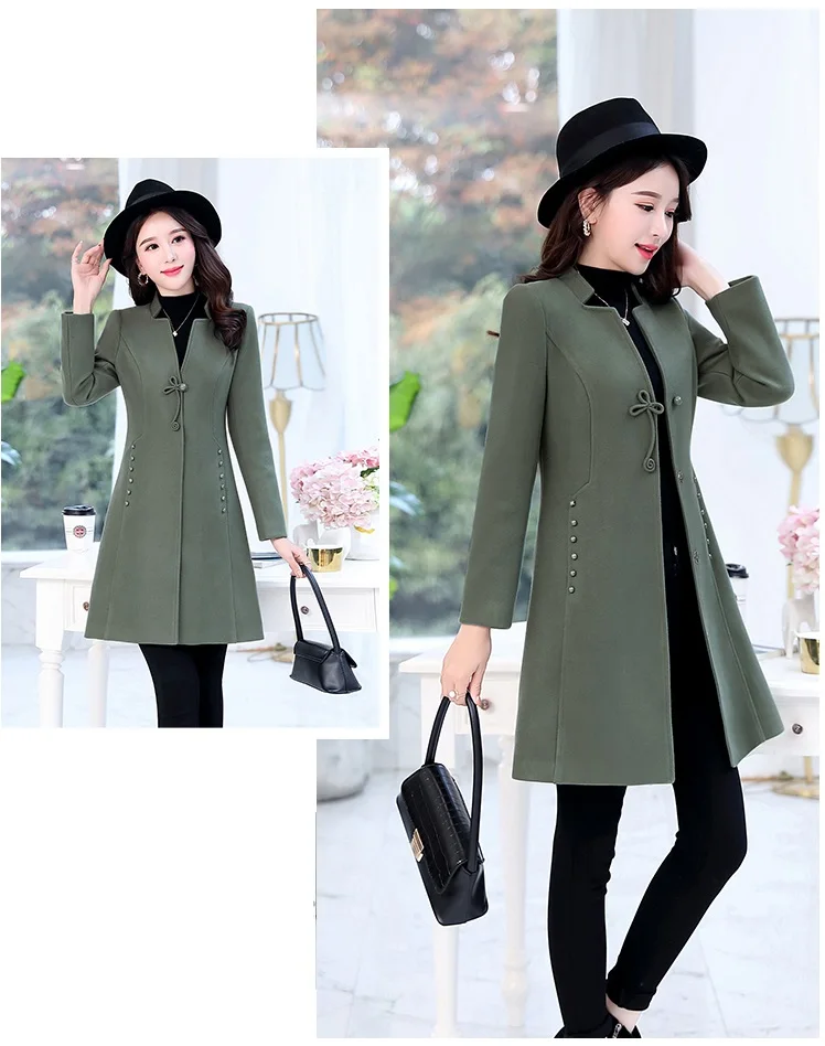 Шерстяное Женское пальто средней длины, осень, популярная новая мода, большой размер, тонкое, темпераментное зимнее шерстяное пальто, женская одежда