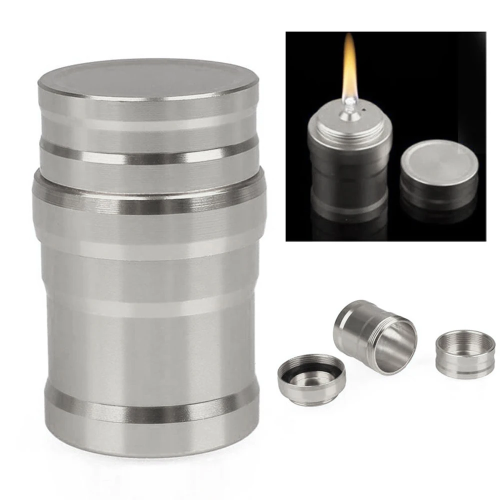 

Mini Aluminum Case Lab Alcohol Burner 4.5*2.6CM Silver Metal Alcohol Lamp Convenient Portable Hiking Camping Travel BBQ Lights