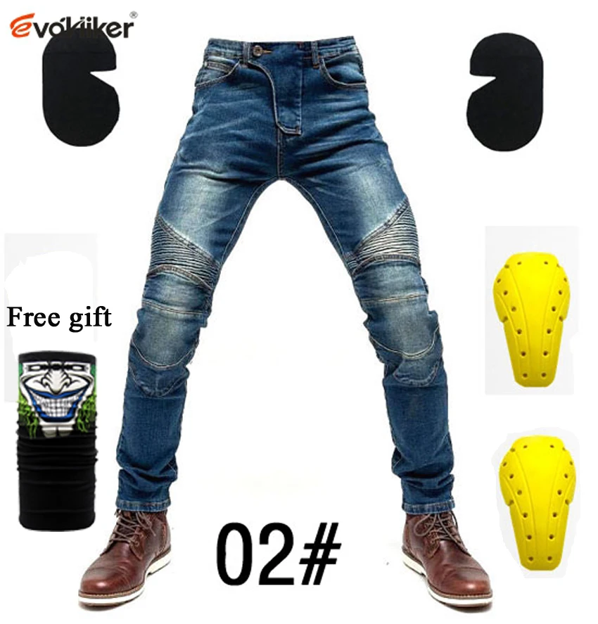 F-EV-02 Jeans and B EV-02, модные мужские и женские обтягивающие синие эластичные джинсы для мотоцикла, штаны для мотогонок с подкладами, обтягивающие джинсы для мотоцикла - Цвет: F-EV-02 Jeans and B