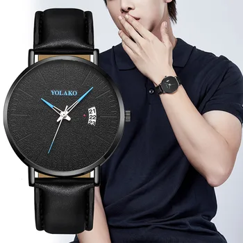 

YOLAKO Men Watch Men Minimalist Steel Men's Watch Leather Belt Watch British Style Calendar Simple Quartz Clock Erkek Kol Saati