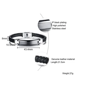 

FNL B47 steel and black leather bangle manbracelet new arrival fashion jewelry most popular bracelet for women birthday gift