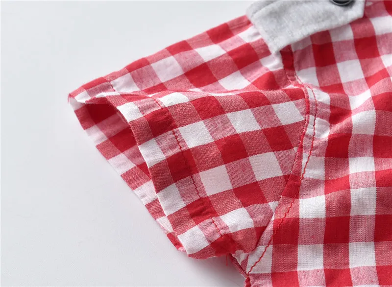 CHILDREN'S Short Sleeve Shirt Cotton Cartoon Embroidered Handsome Plaid Kids Shirt Kids' Shirts