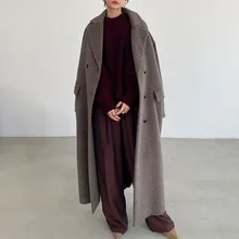 

2021 FW/AW Oversize Women's Overcoat Regular Double-Breasted Button Loose Simple Ladies Fashion Long Outer Coat Casual Korea