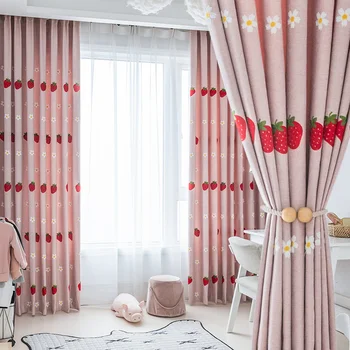 

Cute Strawberry Tulle curtains for Girls Room Living room Bedroom Window Drapes Home Decor White Embroidered sheer Voile &40