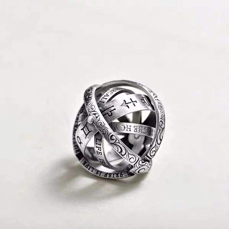Прислали сертификат! Новая мода 925 Серебряное астрономическое кольцо насадка шар кольцо вращающийся космический кольца для пары ювелирные украшения для влюбленных
