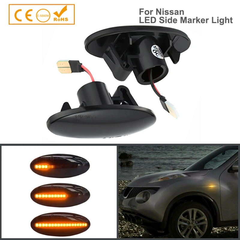 

2Pcs LED Dynamic Side Marker Turn Signal Light For Nissan Cube Dualis Evalia Juke Leaf Micra X-Trail Qashqai NV200 NV400 NP300