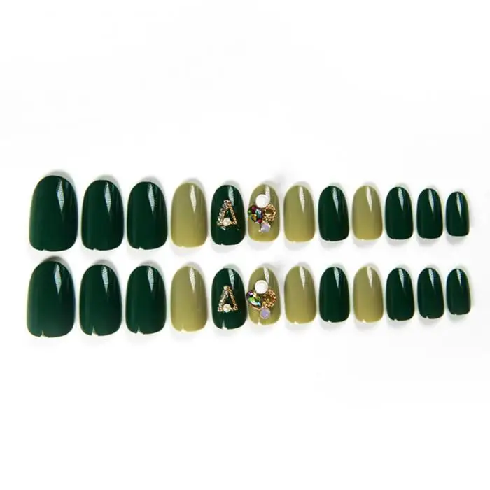 Полная крышка съемный зеленый прыжок цветные накладные ногти 3D сияющая заклепка из горного хрусталя для маникюра ногтей наконечник с клеем элегантный стиль ногтей